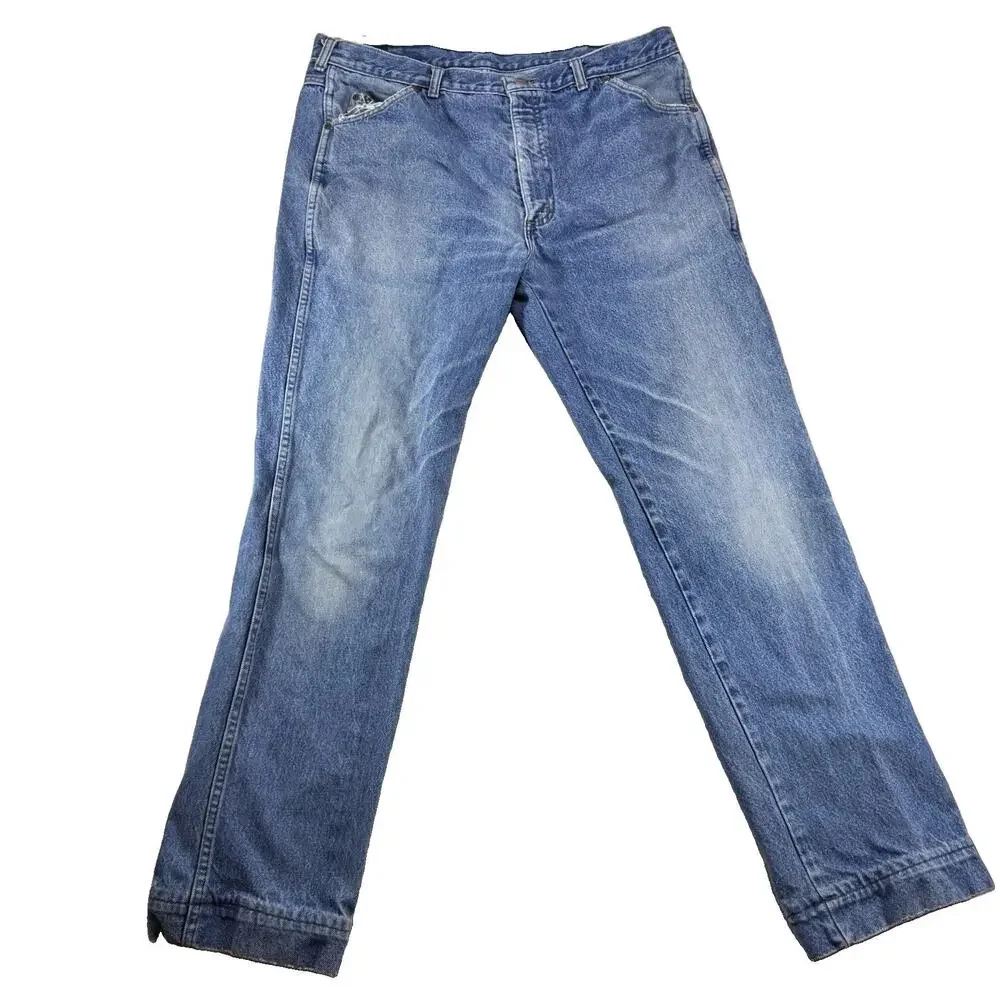 Vintage Lands End Mens Jeans 38x34 (Tag 40) Made in USA Blue Denim Frayed Hem